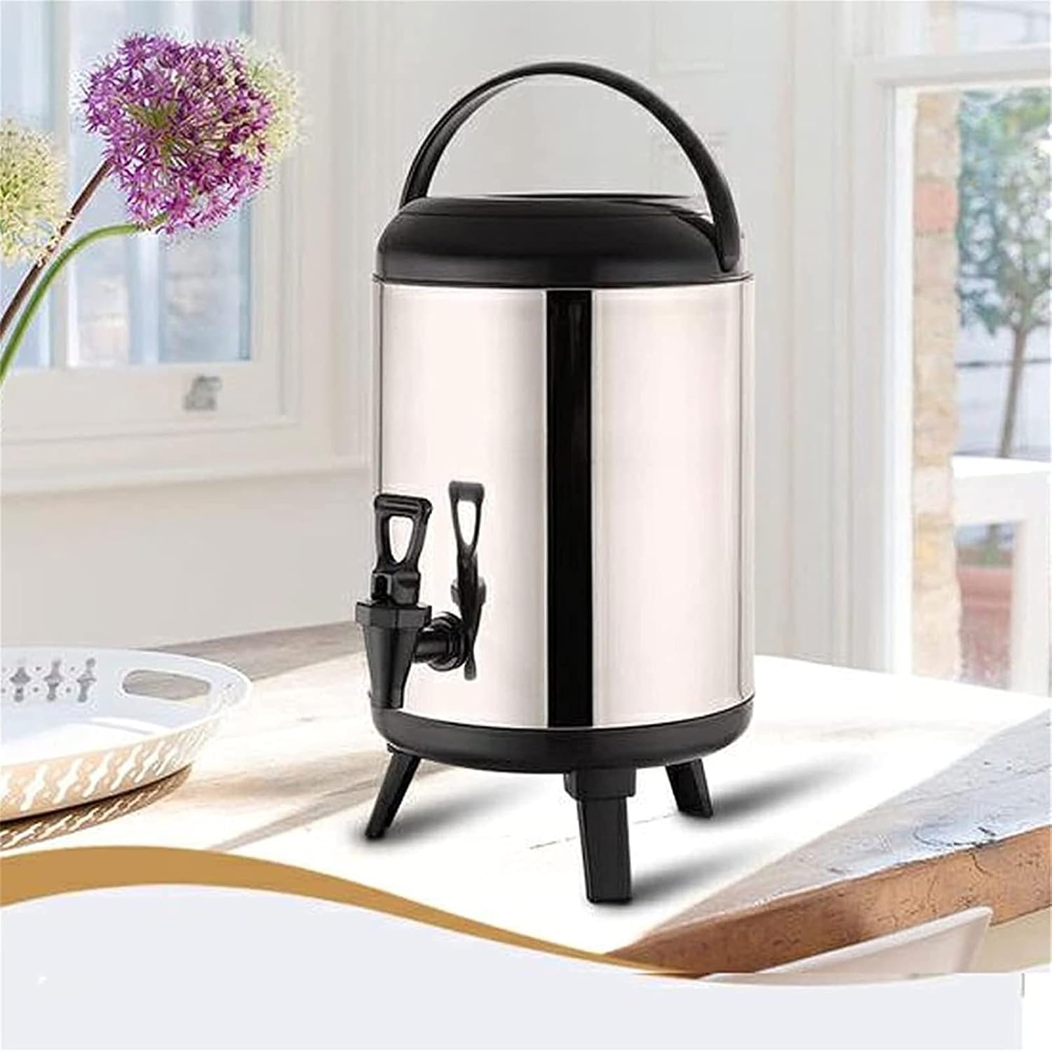 6L/8L/10L/12L Stainless Steel Hot Water Dispenser Boiler Warmer Coffee Urn With Cover And Spigot Milk Tea Bucket Insulated Barrel For Hot Water Or Beverage(12L)