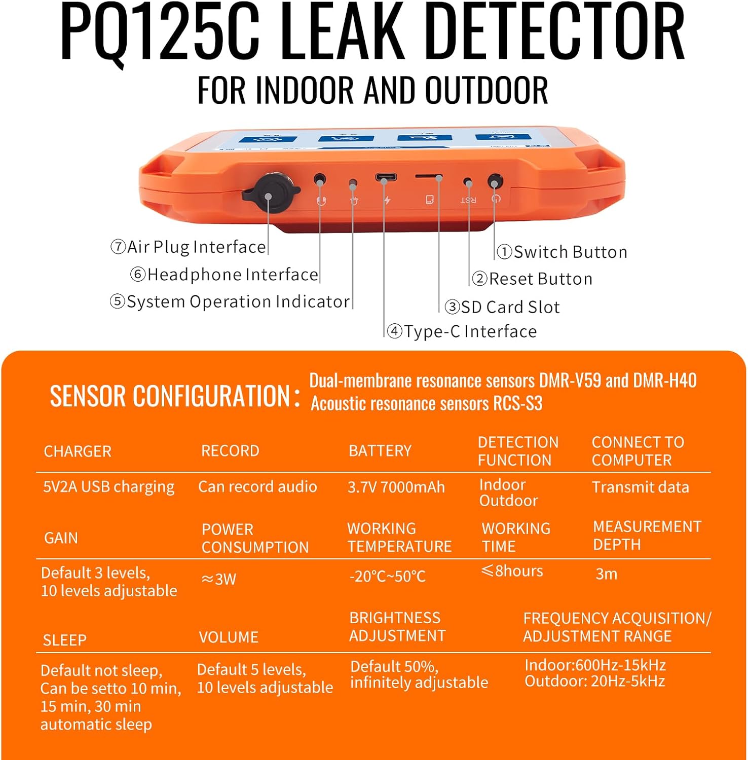 Underground Water Leak Detectors for Home and Outdoor PQ125C Wall Pipe Water Leakage Detection with Touchscreen Earphone and Carrying Case Multi Sensor Acoustic Pipeline Sound Intensifier