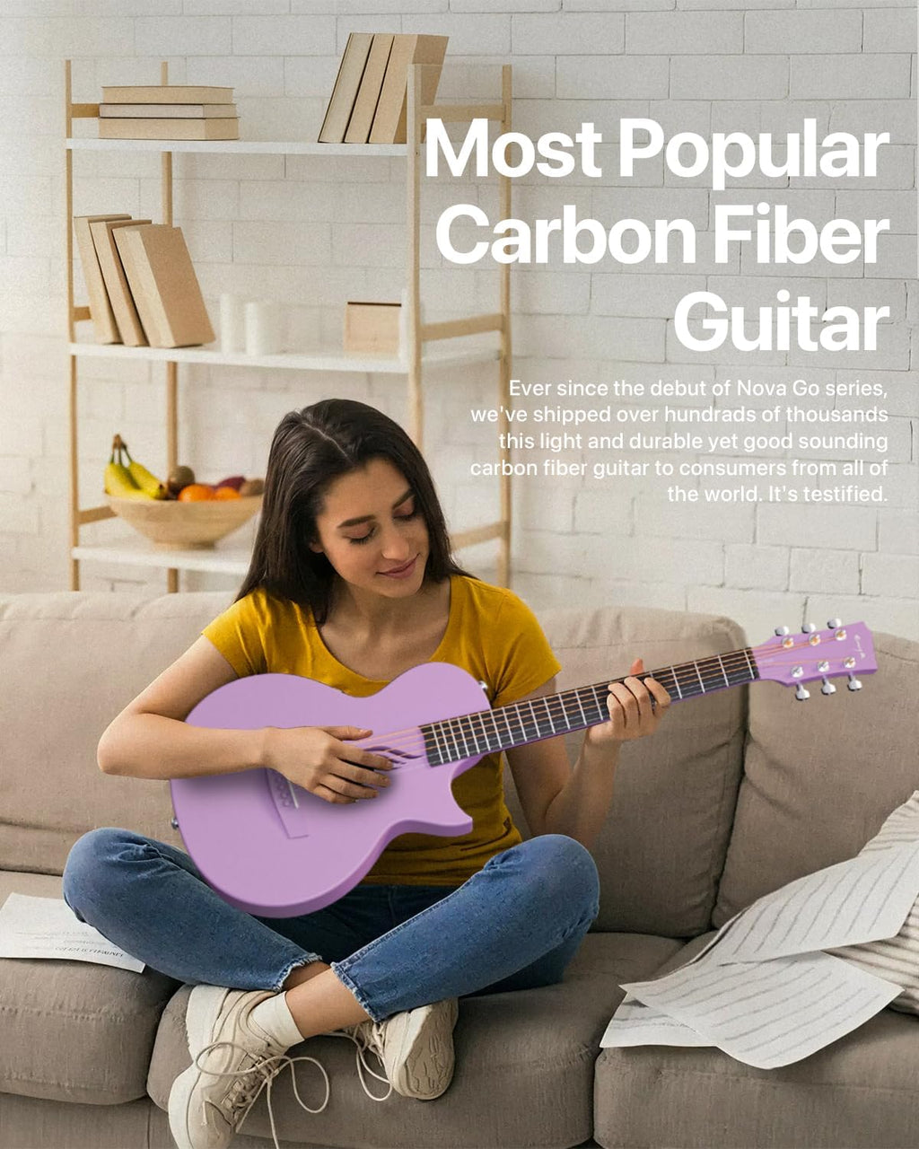 Enya NOVA GO SP1 Carbon Fiber Travel Guitar - 35' Acoustic Electric with Smart AcousticPlus Technology, Built-in Effects, USB Recording, Bluetooth Speaker, Beginner Bundle with Gig Bag & Accessories
