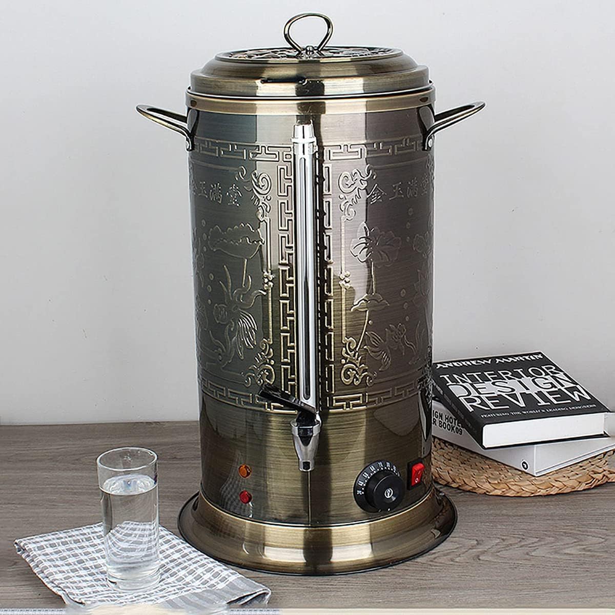 Hot Water Boiler Dispenser Tea Urn, Catering Boiler with Water Gauge & Automatic Temperature Control, for Brewing Commercial Office Home Party,Bronze,13.2L