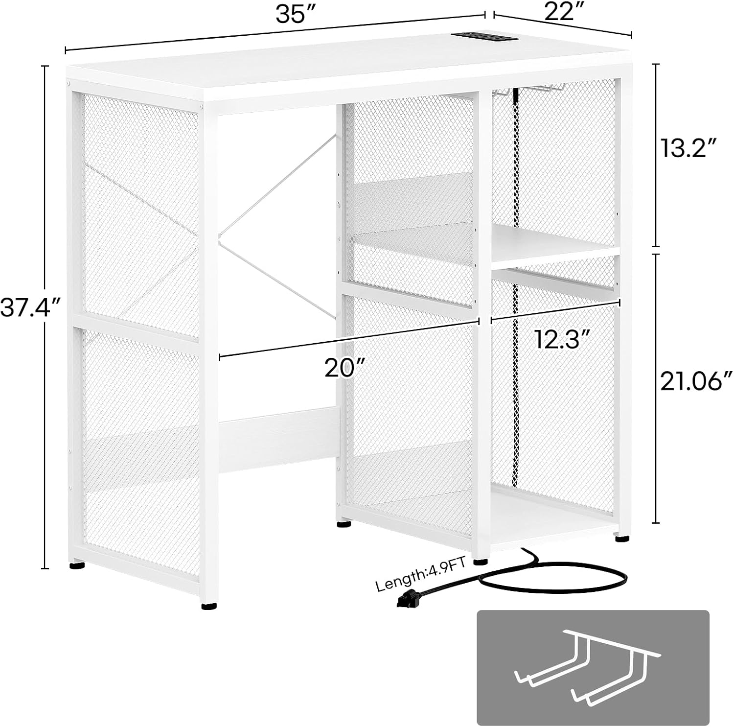 Homieasy Mini Fridge Cabinet with Power Outlet, Coffee Bar Cabinet with Mini Fridge Space, Industrial Liquor Cabinet with Wine Storage & Glass Holder for Dorm, Living Room, Home Kitchen, White