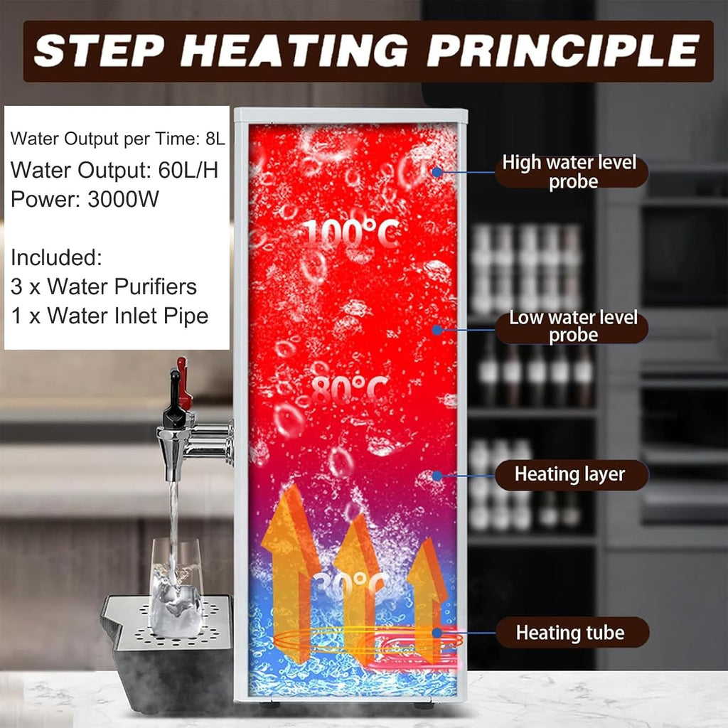 Hot Water Dispenser 25L, Commercial Water Boiler 3000W, Electric Water Boiler with LCD Touch Screen & Drip Tray, for Restaurant Office,Silver