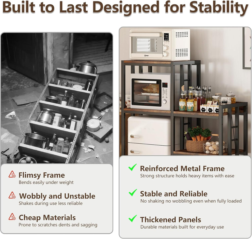 METYERRY 3-Piece Set Mini Fridge Stand with Power Outlet,Kitchen Bakers Rack with Storage,Mini Fridge and Microwave Stand,Coffee Bar, Free Standing Shelf for Kitchen, Home Office,Rustic Brown