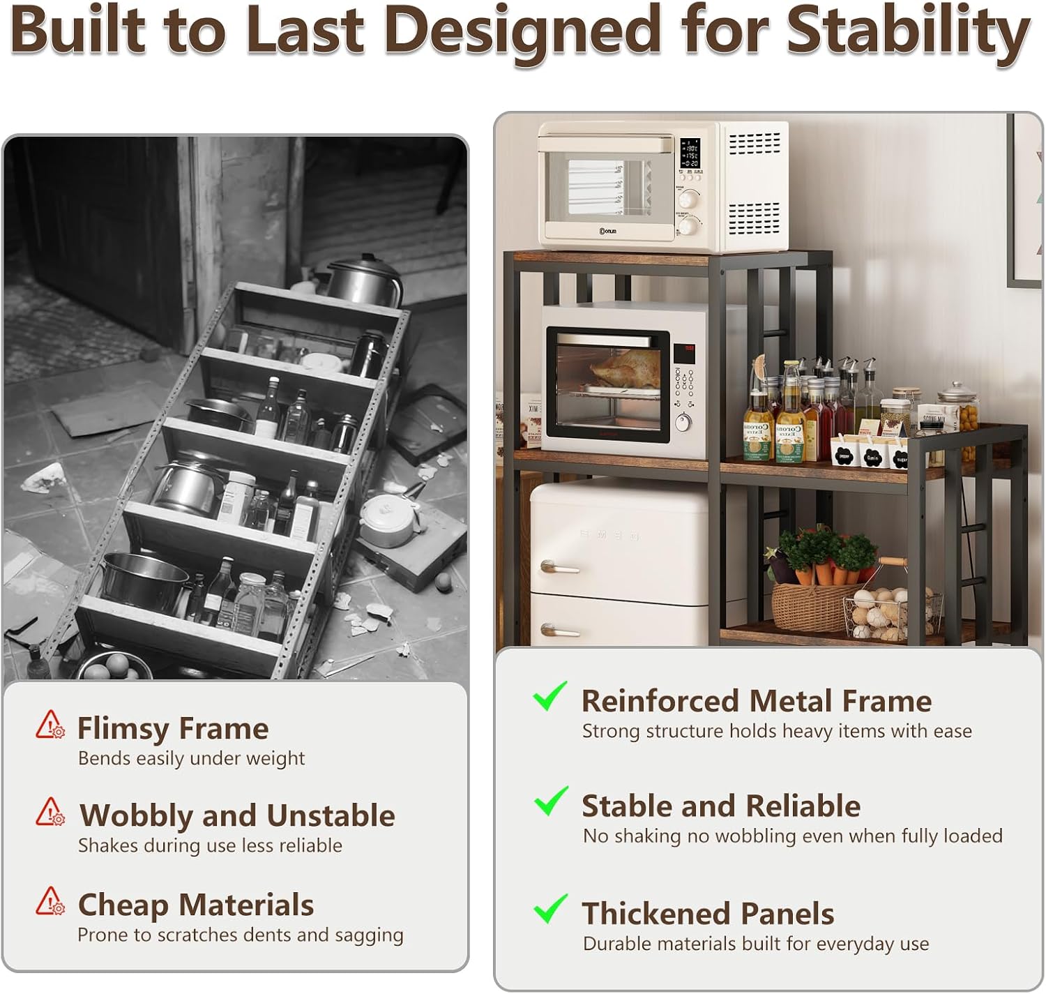 METYERRY 3-Piece Set Mini Fridge Stand with Power Outlet,Kitchen Bakers Rack with Storage,Mini Fridge and Microwave Stand,Coffee Bar, Free Standing Shelf for Kitchen, Home Office,Rustic Brown