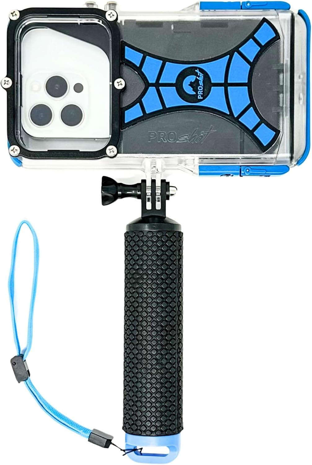 ProShot Dive 2.0 - Underwater housing for iPhone Rated to 130 feet. Underwater Camera housing Compatible with All iPhones Except 17 Pro Max. Waterproof case for Diving and Snorkeling. (Black/Blue)