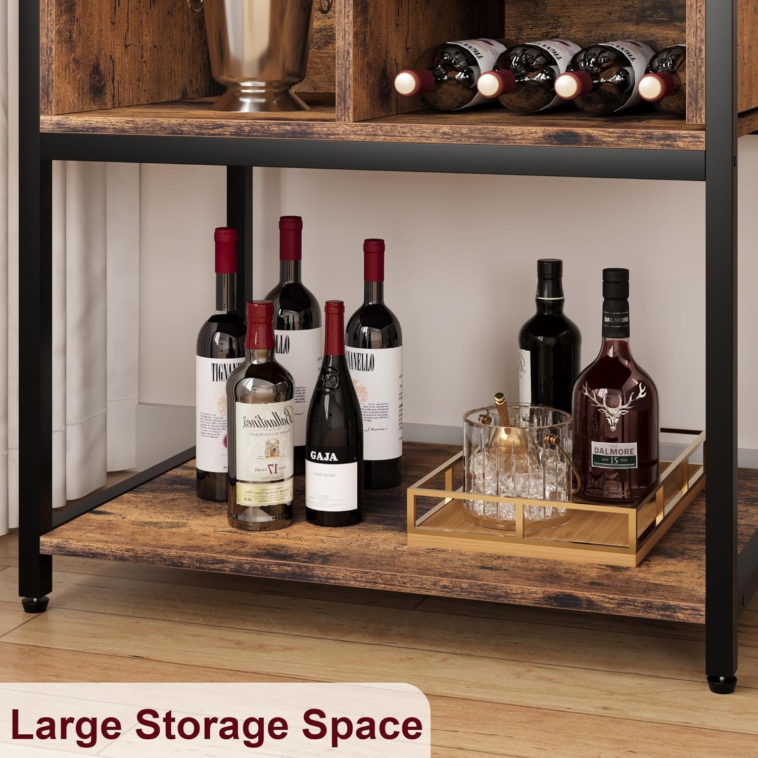 Bakers Rack with Power Outlets, 5-Tier Microwave Oven Stand with Drawer and Sliding Shelves, Freestanding Coffee Bar, Kitchen Storage Shelf with 2 Drawer,Brown