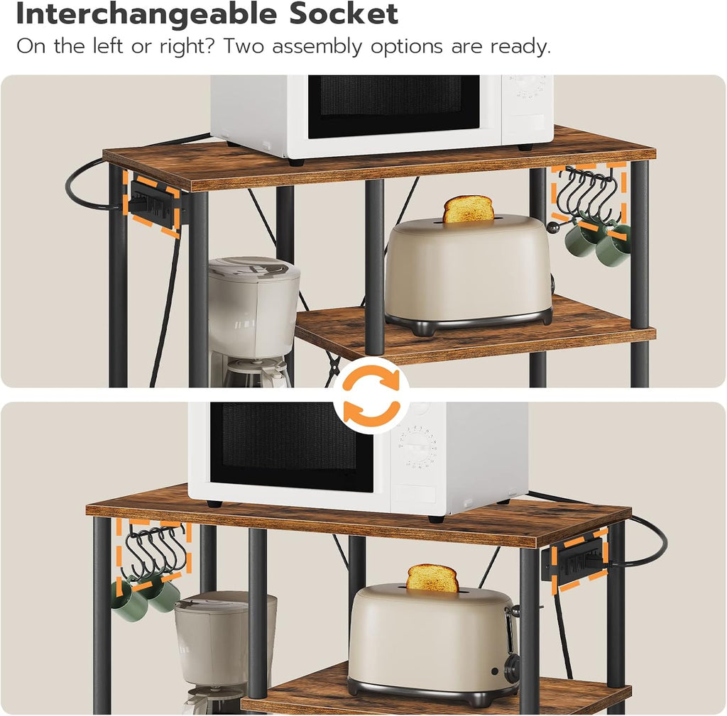 HOOBRO Bakers Rack with Power Outlet, 3-Piece Bar Table Set with Power Outlet, Bar Stools, and Chairs BF07HB01-BF45UBT01