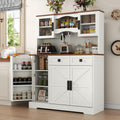 Gyfimoie 60' Tall Farmhouse Kitchen Pantry Storage Cabinet,Kitchen Hutch with Microwave Stand,Freestanding Buffet Pantry Cabinet with Glass Door and Adjustable Shelves for Dining Room (White)