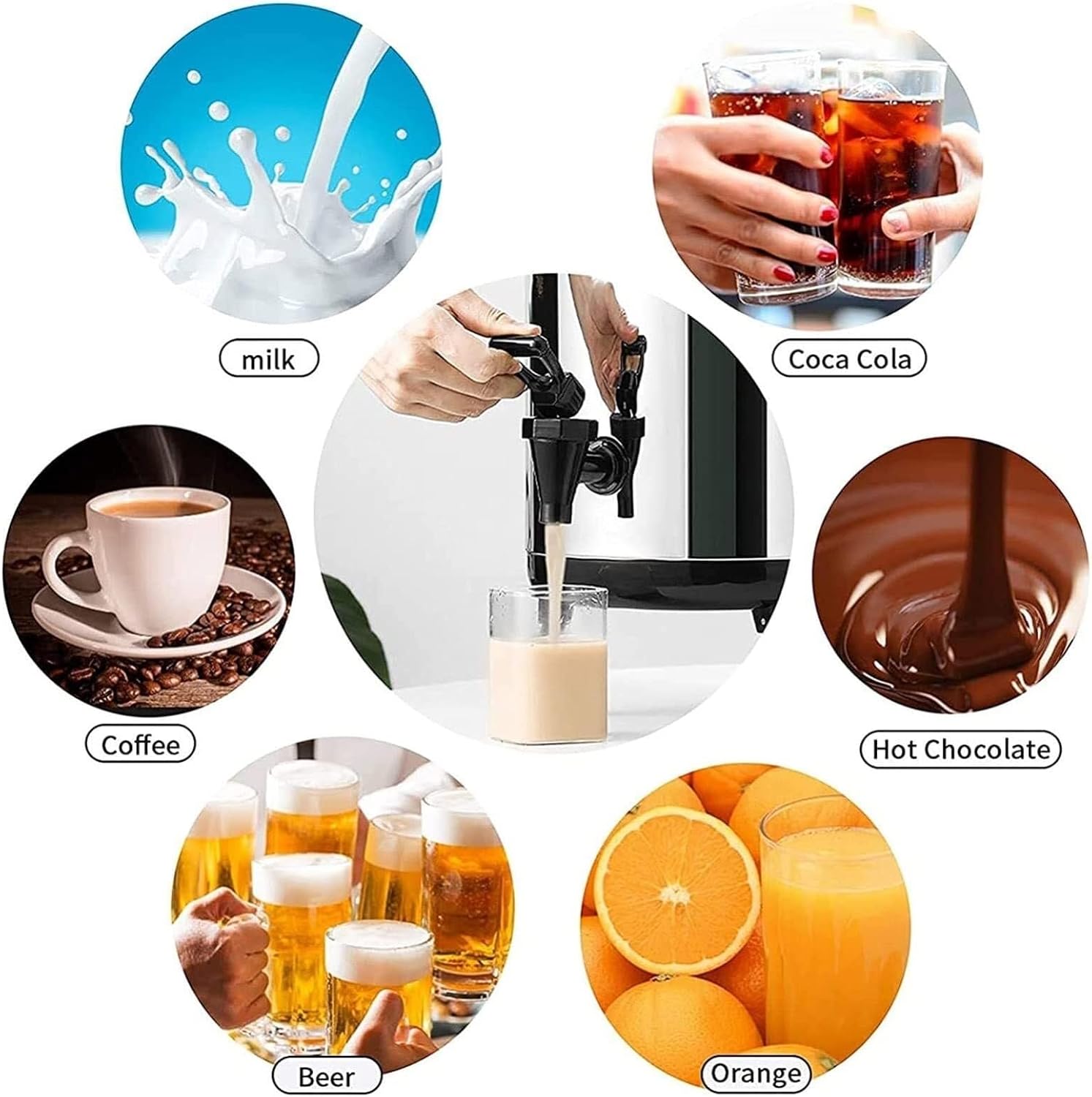 Boiler Warmer Coffee Urn, Stainless Steel Hot Water Kettle Dispenser with Cover & Spigot, 8L Milk Tea Bucket Insulated Barrel for Hot Water & Beverage, Red (12)