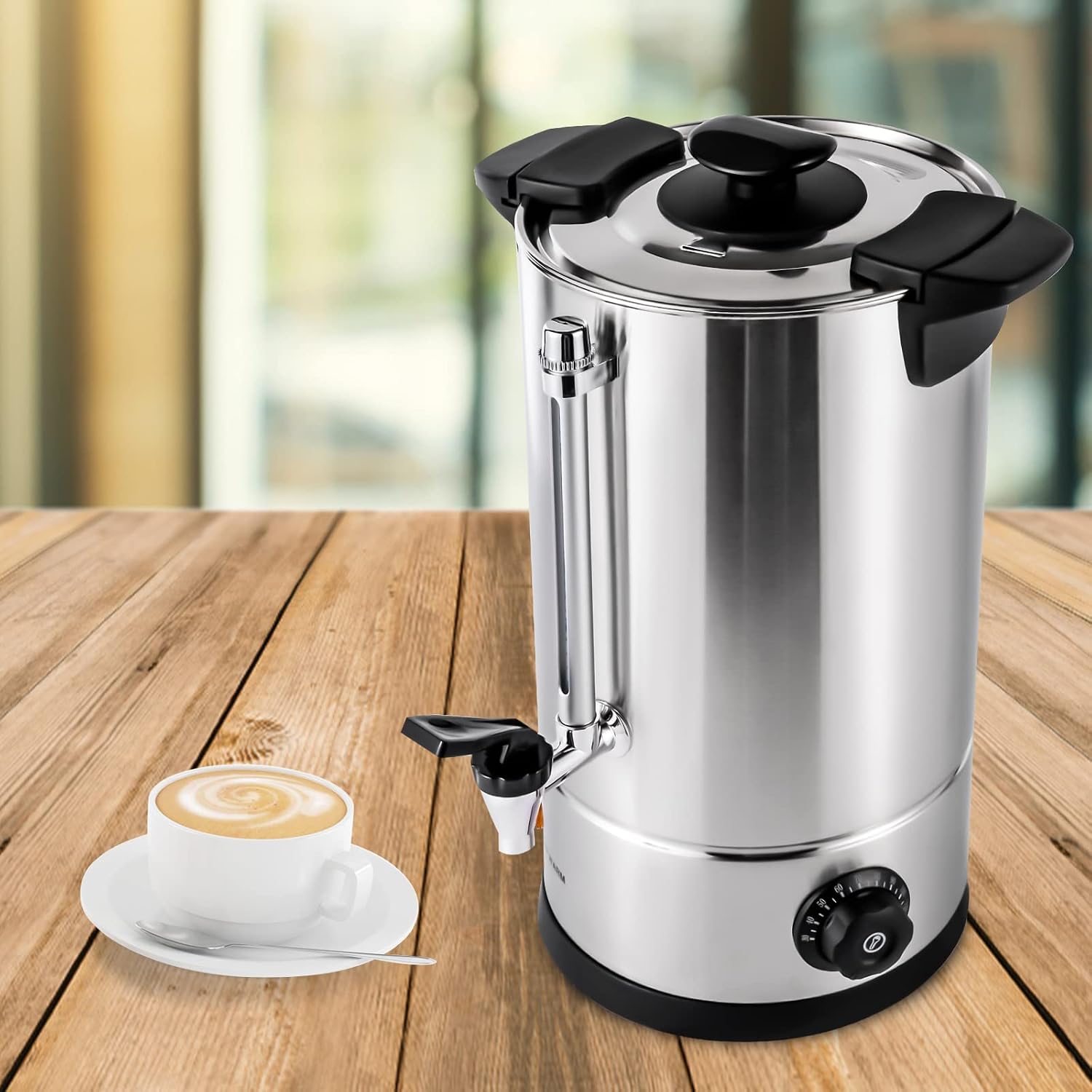 Stainless Steel Electric Coffee Urn, Commercial Coffee Maker and Hot Water Dispenser for Home, Cafes, Buffets, Offices, Hotels, Adjustable 30-110°C