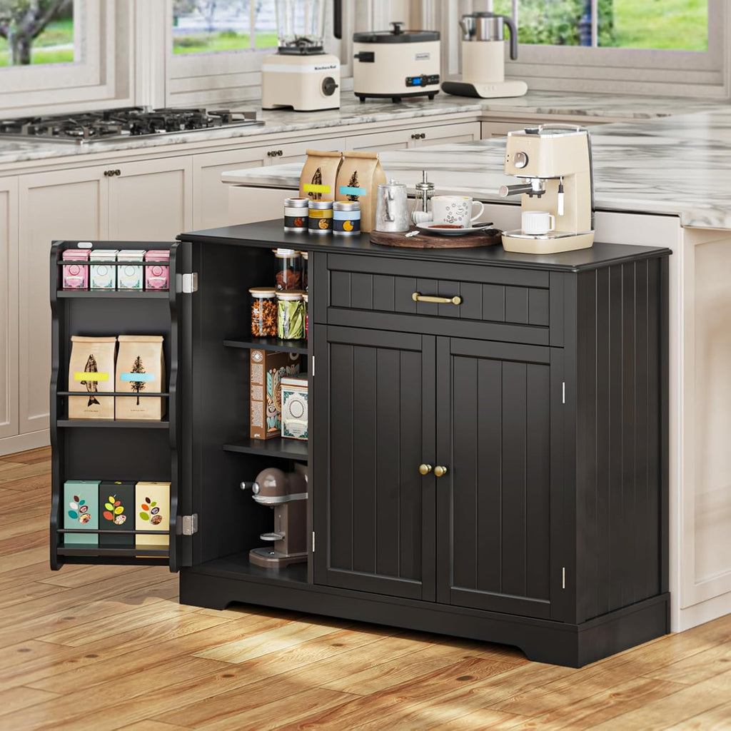 Gizoon Kitchen Sideboard Buffet Cabinet with Storage Small Coffee Bar Cabinet with Drawer, Kitchen Pantry Storage Cabinet with Door and Shelves for Bathroom and Living Room, Black, Painted