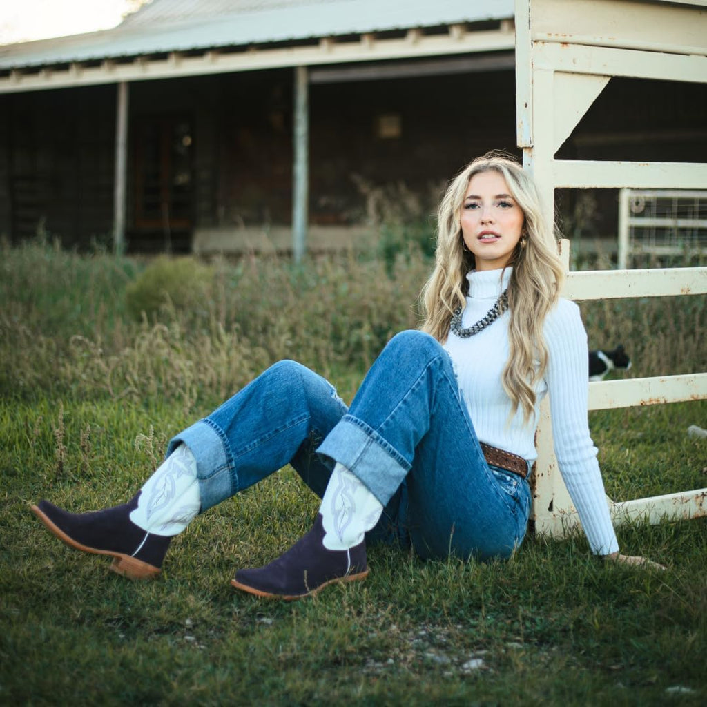 R. Watson Boots Womens Roughout Narrow Square Toe Cowboy Heel Leather Boot
