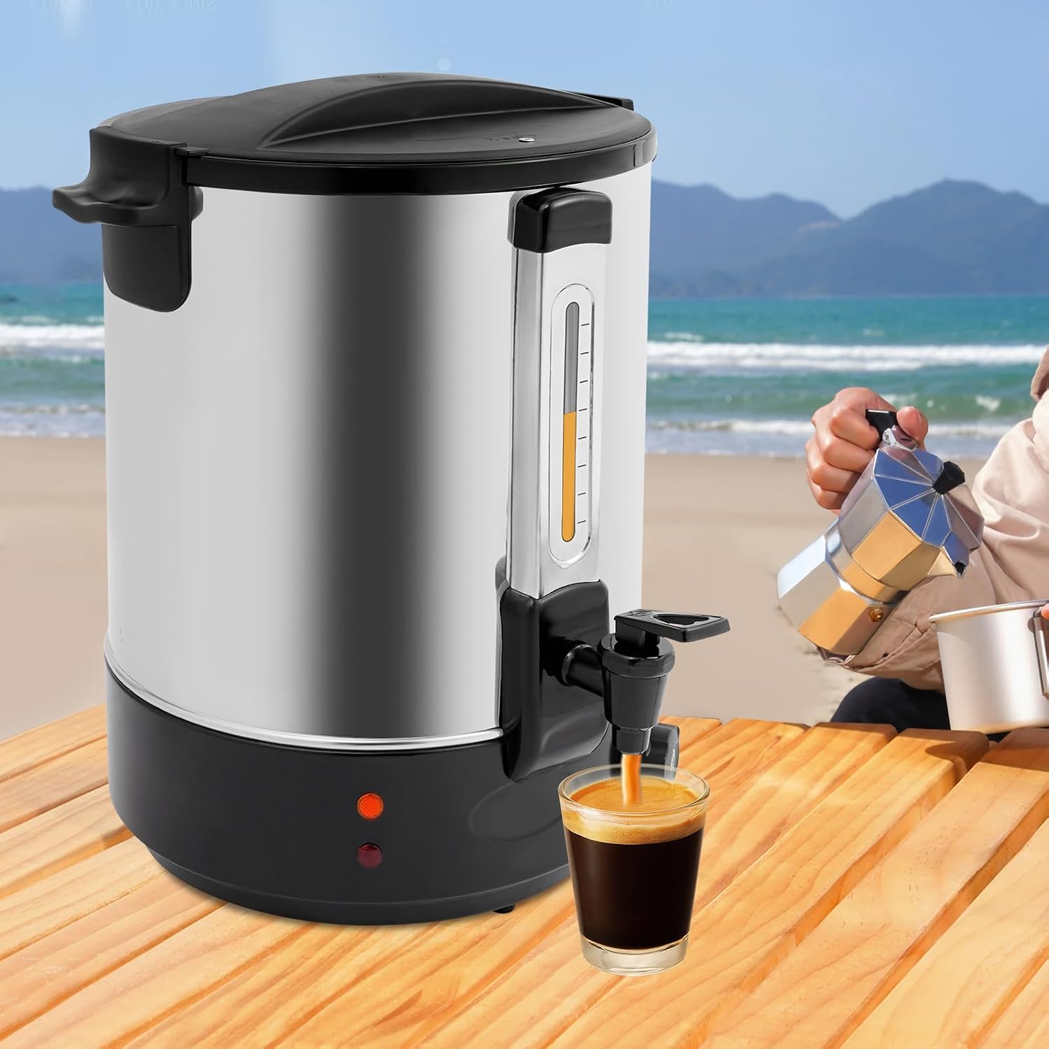 110V 2800W Electric Hot Water Dispenser, Electric Heat Preservation Bucket, Commercial Coffee Maker, Quick Brewing Coffee Urn with Adjustable Temperature, Hot Water Urn for Catering & Events (Black)