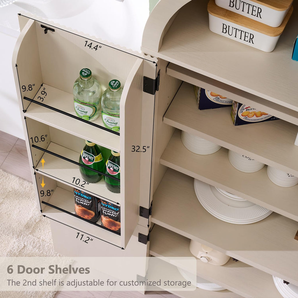 IFGET 71' Tall Arched Kitchen Pantry, Modern Fluted Wood Storage Cabinet with Doors, 3 Adjustable Shelves, 6 Door Shelves, Organizer, Versatile Cupboard for Kitchen, Bathroom, Cream