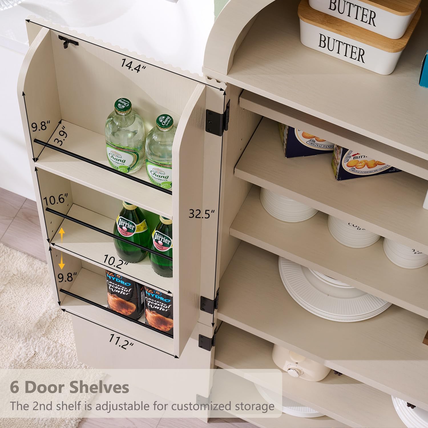 IFGET 71' Tall Arched Kitchen Pantry, Modern Fluted Wood Storage Cabinet with Doors, 3 Adjustable Shelves, 6 Door Shelves, Organizer, Versatile Cupboard for Kitchen, Bathroom, Cream