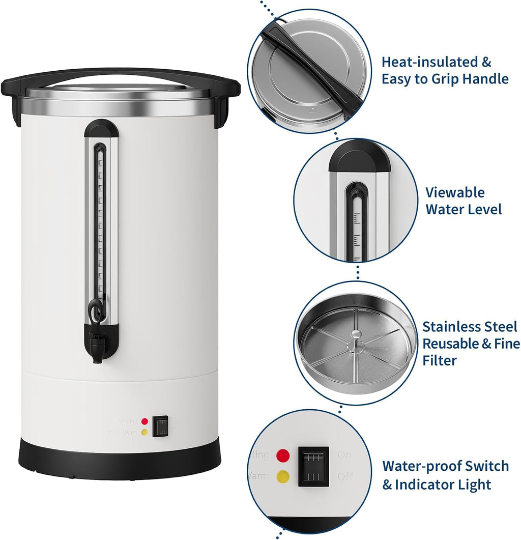 TROPOW Commercial Coffee Urn 100 Cup- 14L/3.7 Gal Coffee Maker,Double-Wall Insulated Stainless Steel Electric Coffee Maker, Hot Water Dispenser for Catering, Wedding, Buffet, Party