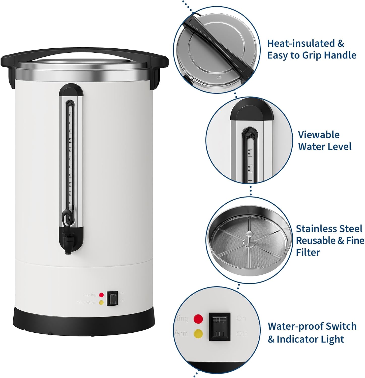 TROPOW Commercial Coffee Urn 100 Cup- 14L/3.7 Gal Coffee Maker,Double-Wall Insulated Stainless Steel Electric Coffee Maker, Hot Water Dispenser for Catering, Wedding, Buffet, Party