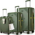 Somago 3 Piece Luggage Set with Cup Holder, Expandable 25% Capacity Suitcase with Shock-Absorbing Braking Spinner Wheels Moon Star Design Hardside Suitcase with TSA Lock (Army Green,Expandable Sets)