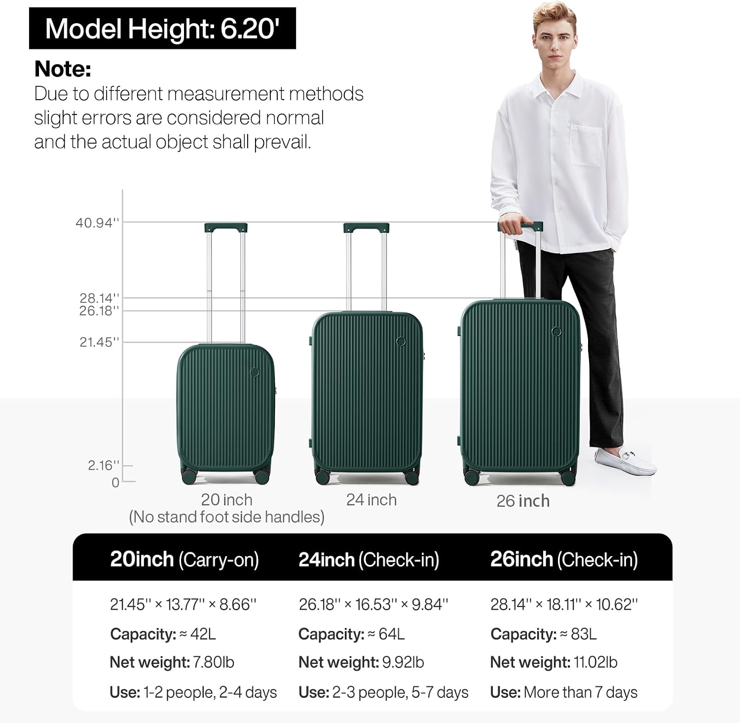 mixi Checked Luggage with Cup Phone Holder Hard Shell Rolling Travel Suitcases with Spinner Wheels,24 Inch Blackish Green
