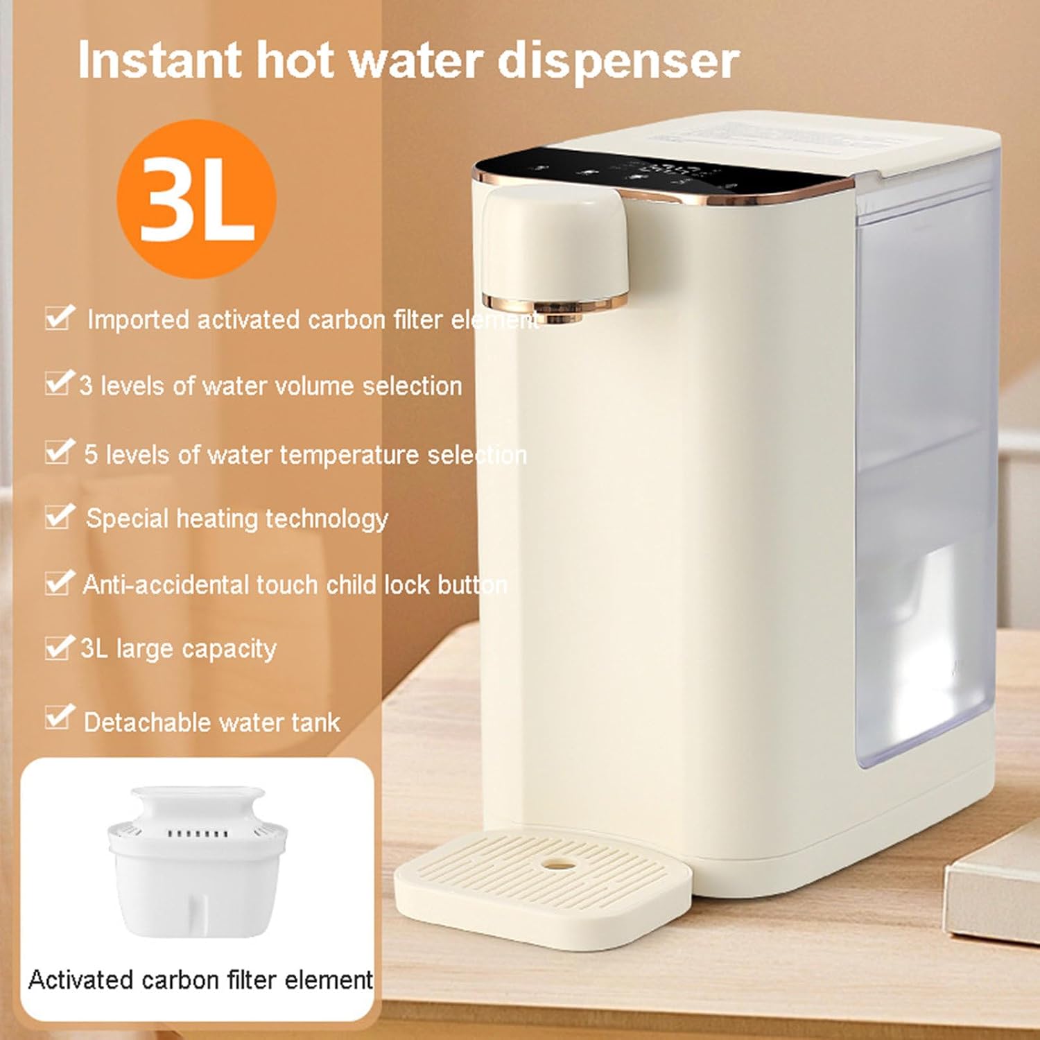 2000W Electric Instant Hot Water Dispense, 3S Quick Heat And 5-level Temperature Control, LED Smart Touch Screen, for Cafe Office or Travel