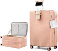 HanTrip Hard Shell Suitcases 28 Inch Large Checked Luggage with Spinner Wheels Cup Holder, Expandable Check in Luggage Lightweight Top Opening Luggage Big Rolling Suitcase with Lock, Pink
