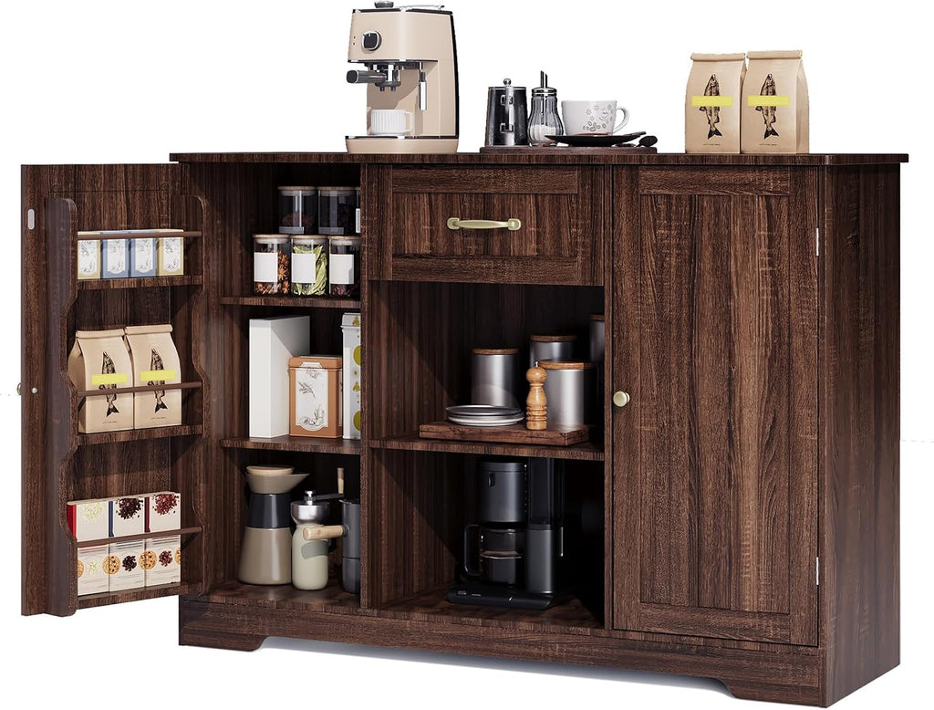 Gizoon 45' Kitchen Sideboard Buffet Cabinet with Storage Coffee Bar Cabinet with Drawer, Kitchen Pantry Storage with Door and Shelves for Bathroom and Living Room, Dark Brown