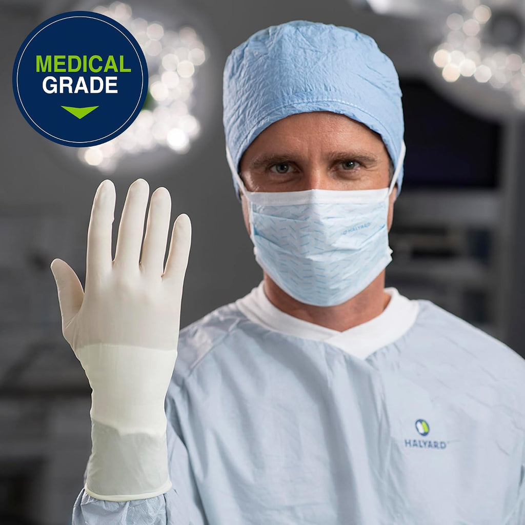 HALYARD SENSI-GUARD Micro Surgical Gloves Polyisoprene Sterile Individually Wrapped Pairs Powder Free Medical Disposable Gloves, 7.8 mil, Size 5.5 XS, White, SGL91055 (Box of 50 Pairs - 100 Total)