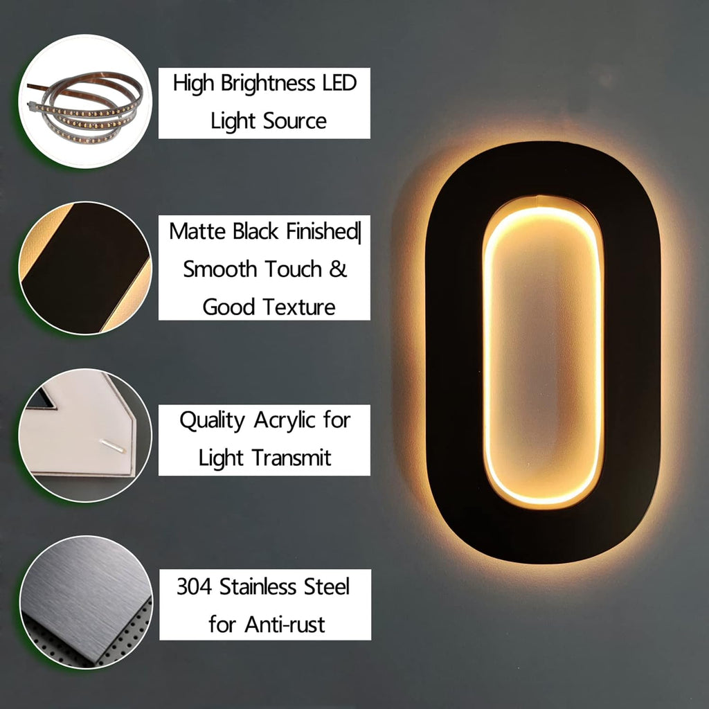 Modern Illuminated Address Numbers, 14' Backlit Floating LED House Number For Outside, Stainless Steel Light Up Home Address Number With Nail Kit,U