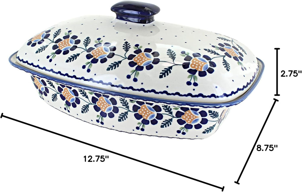 Blue Rose Polish Pottery - Yellow Sunflower Covered Baker - 2 QT Capacity - Unique, Dishwasher Safe, & Durable Bakeware