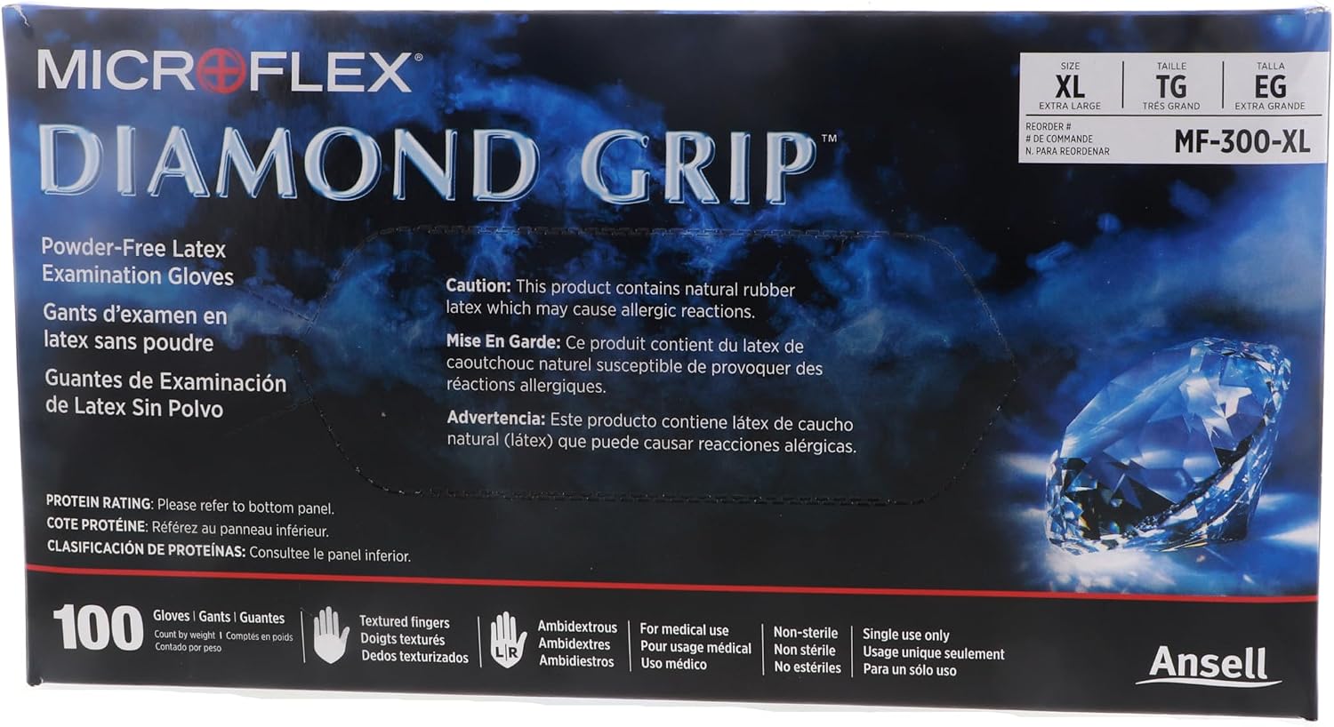 Microflex MF-300-XL Extra Large Diamond Grip Latex Gloves 100 Count