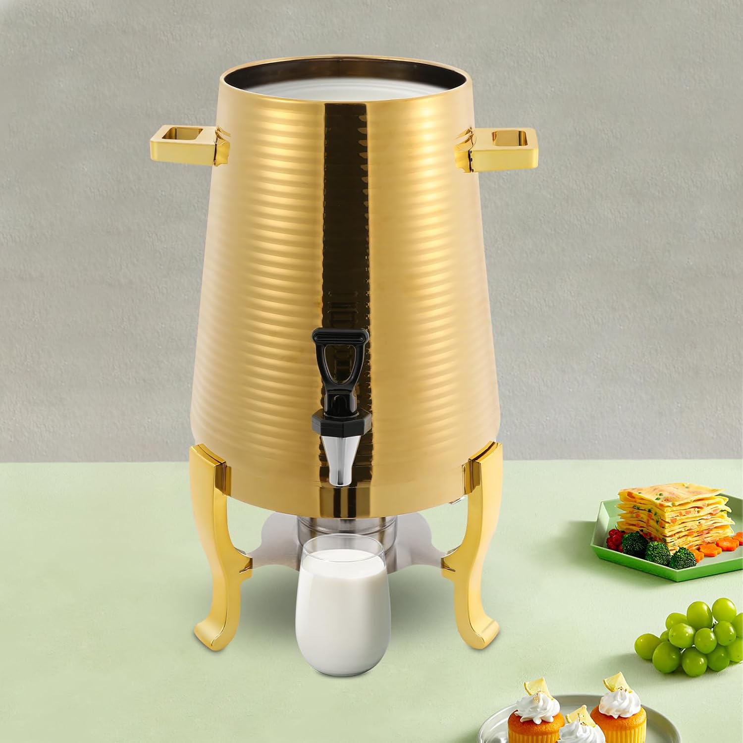 3.43Gal/13L Hot Water Urn, Stainless Steel Commercial Coffee Urn, Electric Hot Water Dispenser for Tea Milk, Industrial Coffee Maker with Stand and Spigot for Parties Catering(Gold)