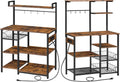 HOOBRO Bakers Rack with Power Outlet and Large Microwave stand with Power Outlets, 35.4 In Coffee Bar with Mesh Basket, Kitchen Shelf with Wire Basket, Rustic Brown and Black BF05HB01-BF64UHB01