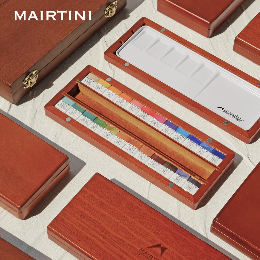 Mairtini Caravaggio series Professional Half Pan Watercolor Set 24 Colors with Wooden Case