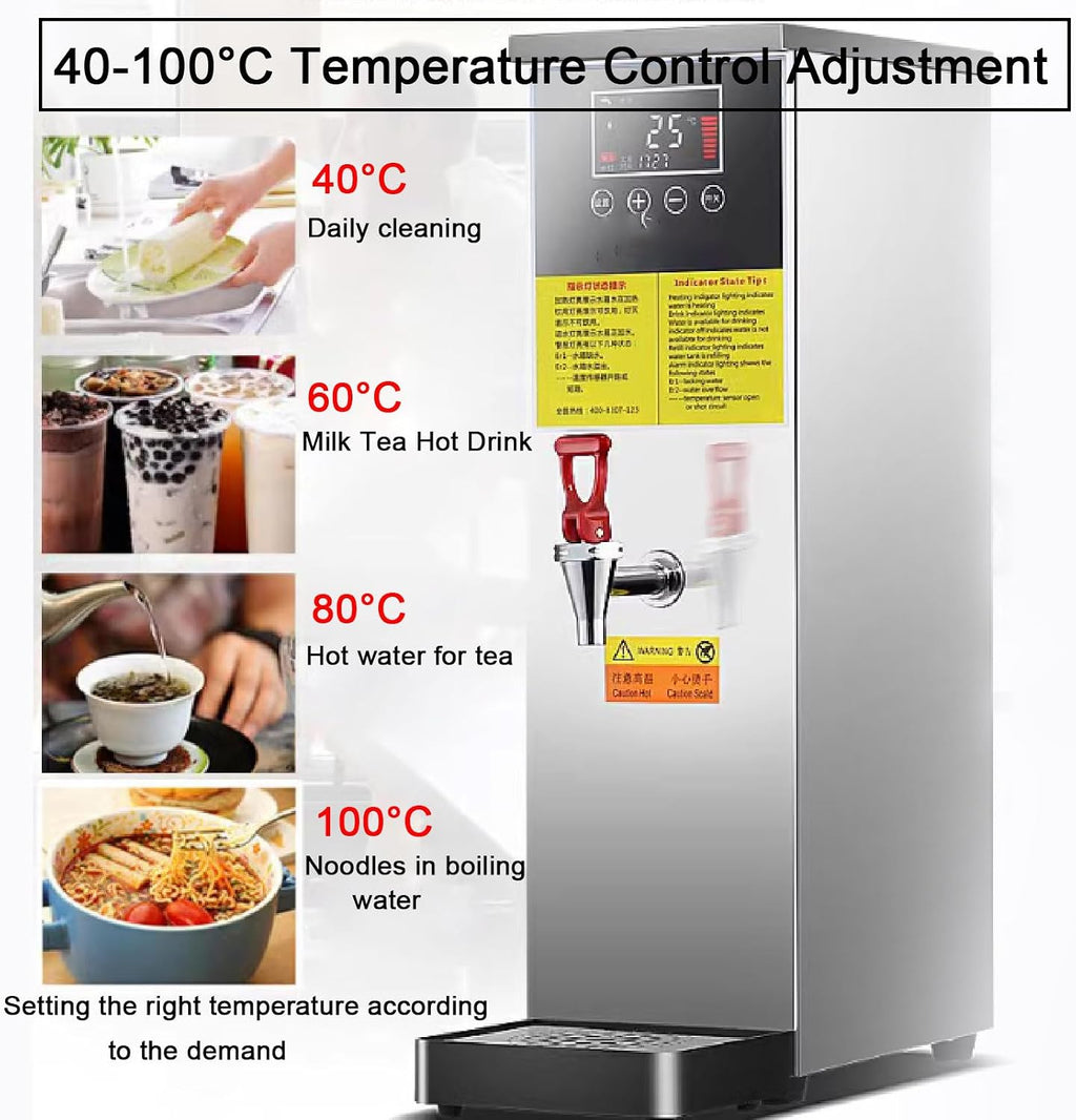 Commercial Hot Water Boiler, Stainless Steel Automatic Water Heater, Hot Water Dispensers, LCD Display, 40-100°C Temperature Control, for Coffee, Tea, Milk, Hot Drinks,Silver-40l