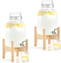 EGGKITPO 2 Pack 1.5 Gallon Drink Dispensers for Parties Hosting Wedding Beverage Dispenser with Wood Stand and Spigot, BPA-Free Polycarbonate Lemonade Container for Halloween Home Buffet Iced Tea