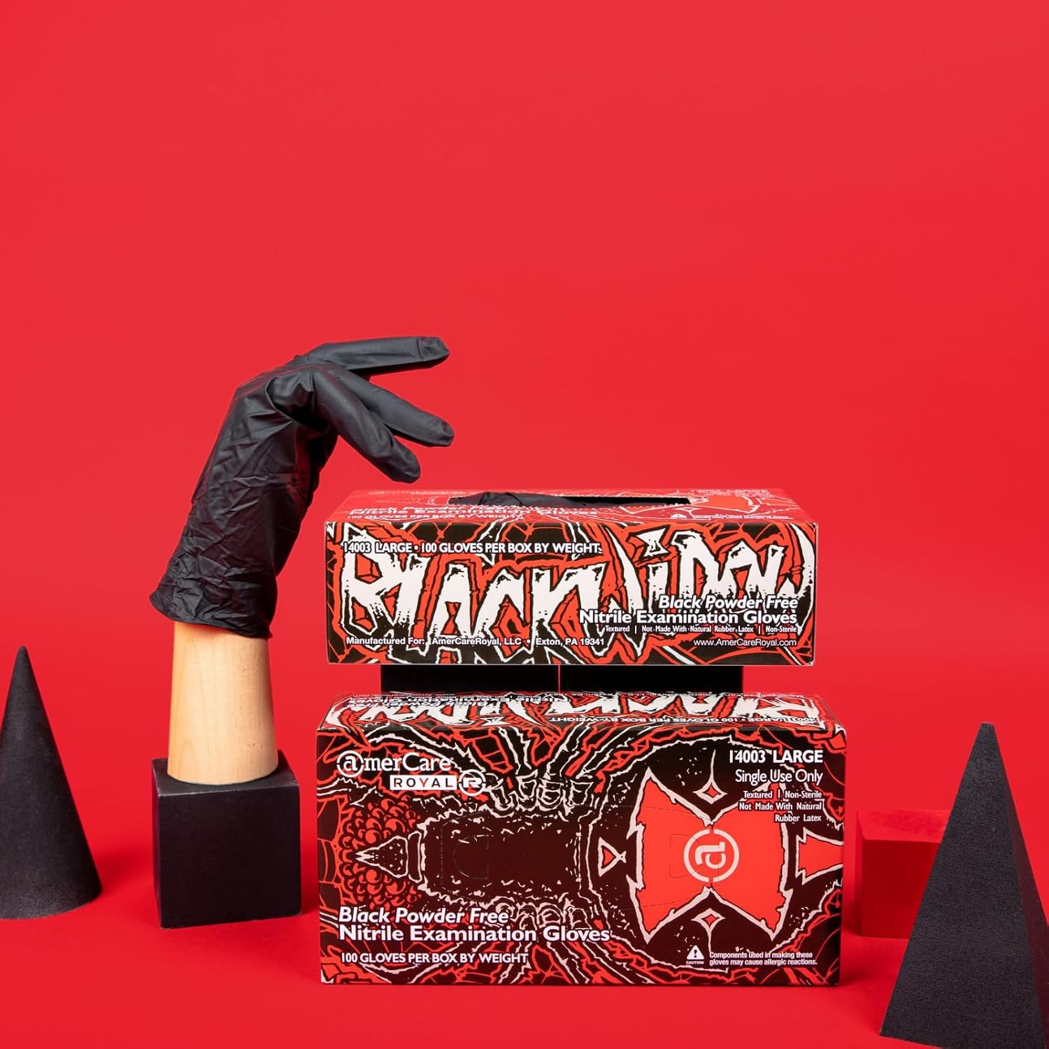 AmerCareRoyal Black Widow Nitrile Latex Free Disposable Gloves - Powder-Free, Exam Grade Gloves with Textured Grip - Extra Large, Black, Case of 1000