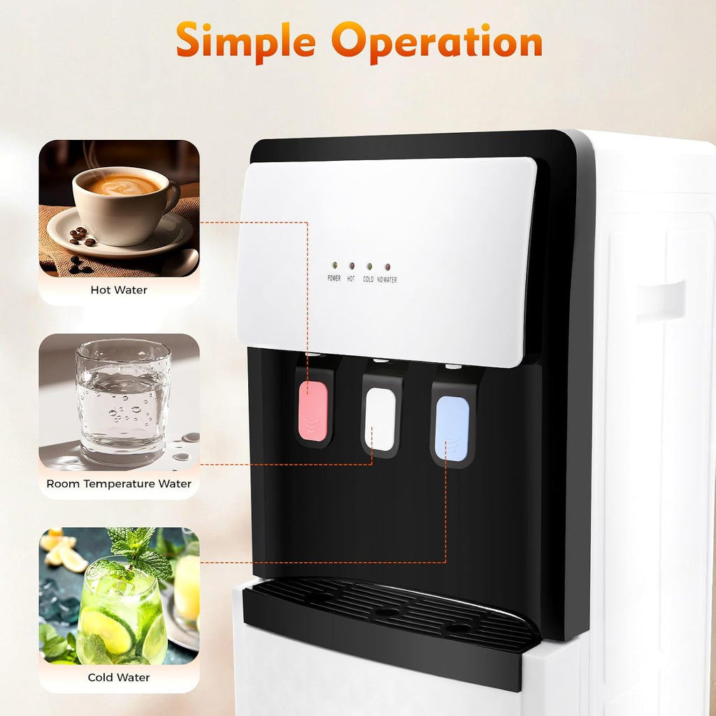 Bottom Loading Water Cooler Dispenser, 500W Hot and Cold Water Cooler with 3 Temperature Settings - Hot Cold & Room for Home Apartment Office Water Capacity 1.5L(Cold) & 5L(Hot) SJYTD-6 White