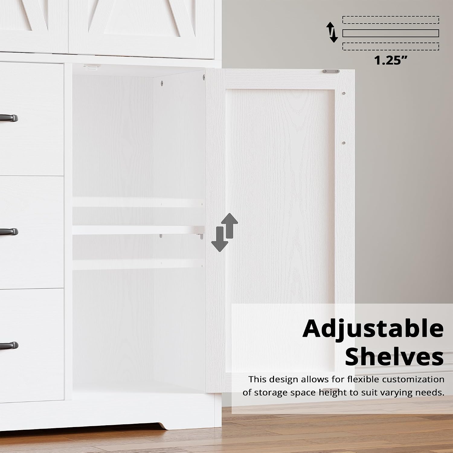 IRONCK Pantry Cabinet, 67.5 inch Tall Storage Cabinet with 3 Doors & Drawers, Farmhouse Kitchen Cabinet with Adjustable Shelves, 5 Tier Freestanding Cupboard for Kitchen