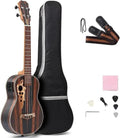 Adult Ukulele Left-Handed Ukulele 26-inch All Black Wood Acoustic Electric Guitar Ukulele Set With Truss Equalizer Gig Bag Strap(Right Hand)