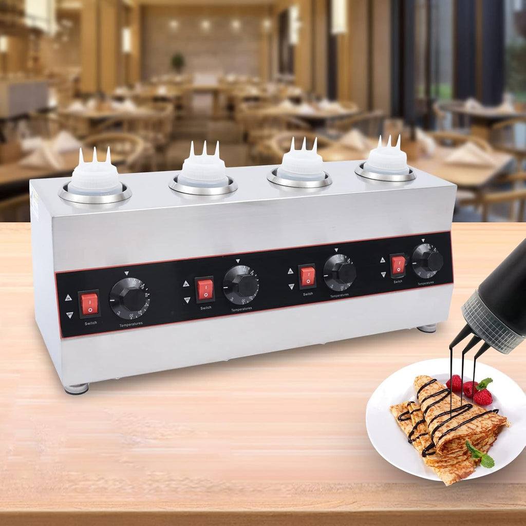 Commercial Electric Sauce Warmer, Cheese Sauce Warmer Dispenser with Adjustable Temperature and Independent Control Hot Fudge Warmer for Cheese Hot Fudge Caramel Chili Curry Chocolate Butter Cheese