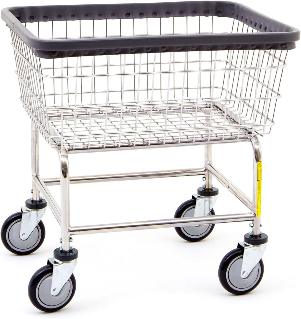 R&B Wire® 100E Heavy Duty Wire Laundry Cart | 2.5 Bushel | Steel Frame with Chrome Finish | Commercial Laundry Basket | Industrial Bumper | 5' Clean Wheel System™ Casters