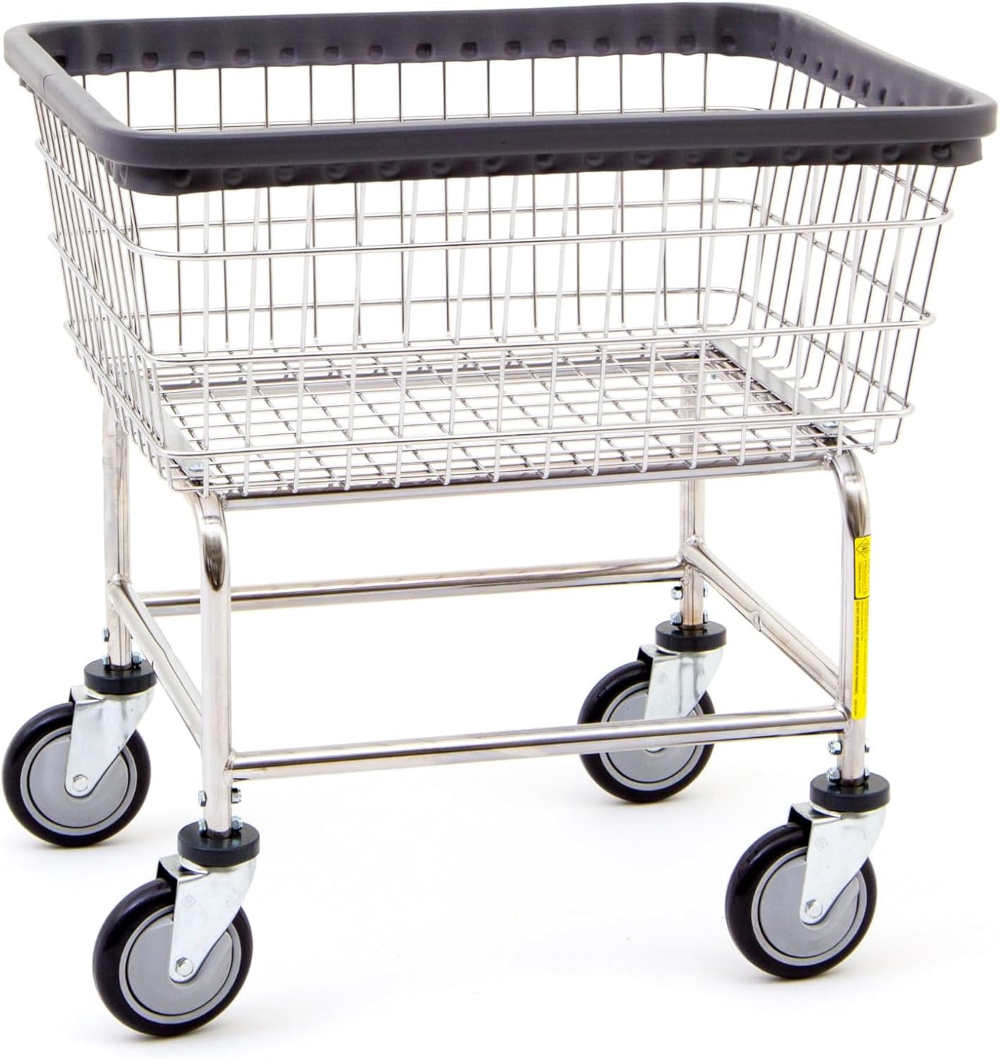R&B Wire® 100E Heavy Duty Wire Laundry Cart | 2.5 Bushel | Steel Frame with Chrome Finish | Commercial Laundry Basket | Industrial Bumper | 5' Clean Wheel System™ Casters