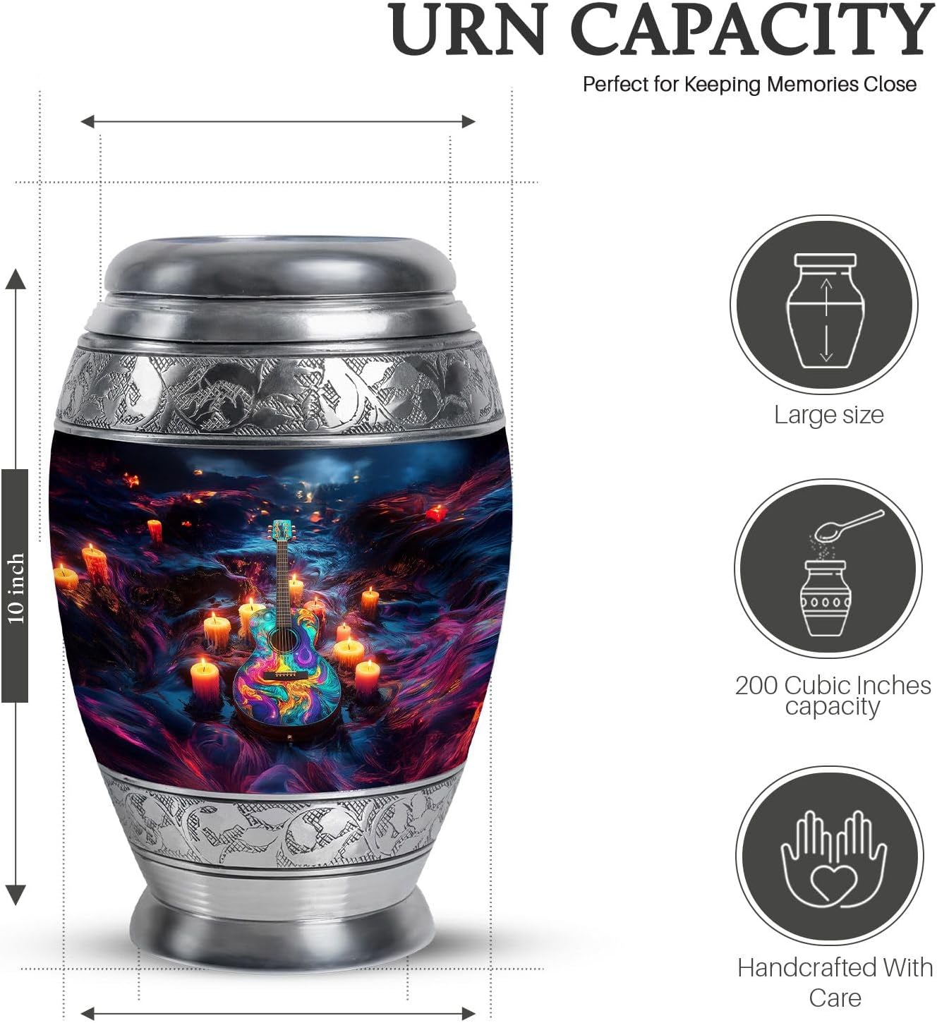 Guitar Candle Burial Urns - Combo of 5 with 10 Inch Memorial Urn for Adult Female, 3 Inch Keepsake Urns for Men, Father & Women - Large Decorative Cremation Set for Ashes