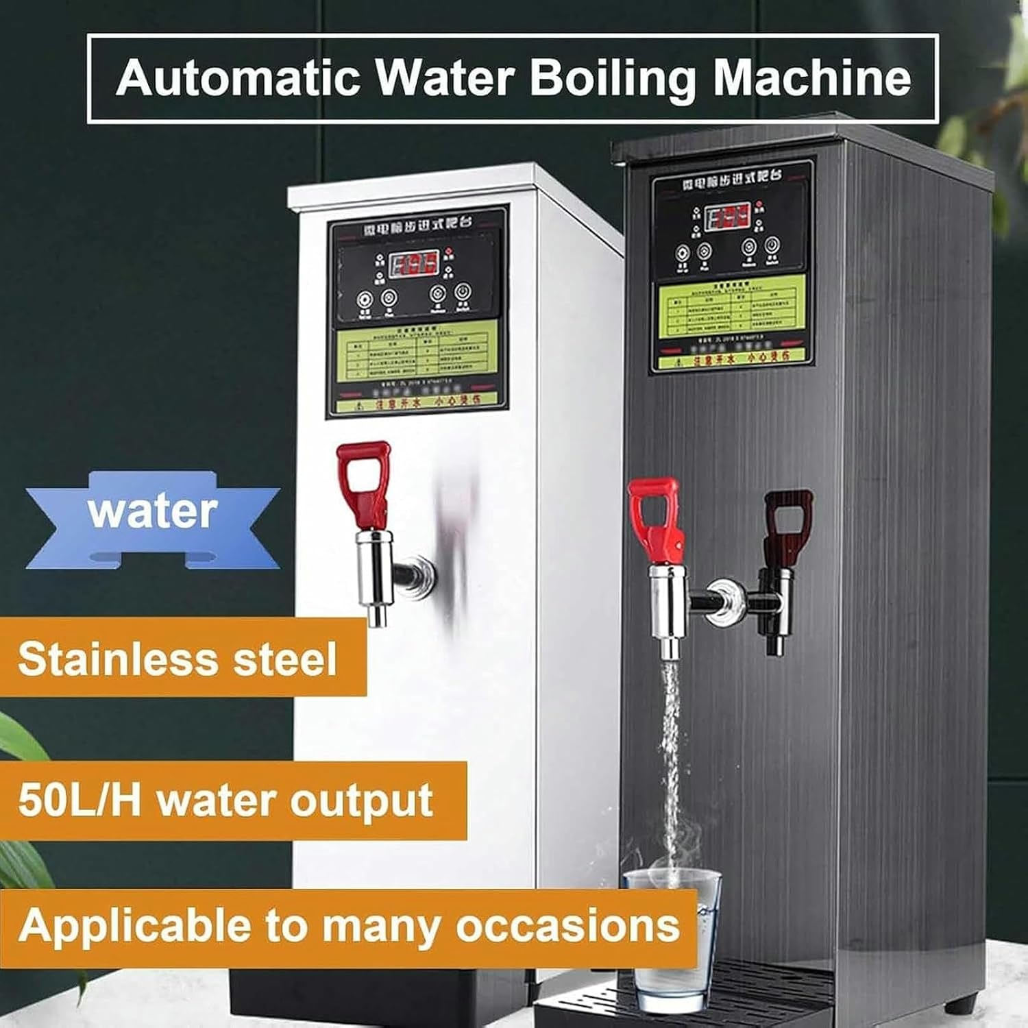 Commercial Automatic Hot Water Boiler, 50L/H Tabletop Hot Water Dispenser With Smart Control Panel, Non Drip Tap, for Coffee Shop, Bar, Bakery, Company, Canteen