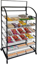 TONGMO Bakery Display Rack: Equipped with Wheels and Header Holder, 39.5' Wide Potato Chip Display Rack, 6 Shelves Snack Rack Display.(39.5', 6-Shelves, Black)