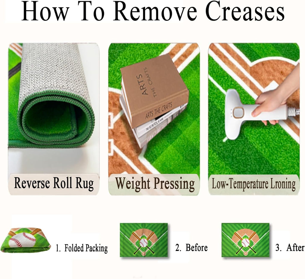 Washable Low Pile Baseball Rug 8x10- Sports Decor for Boys Room, Non-Slip Kids Bedroom Carpet, Durable Baseball Themed Floor Mat