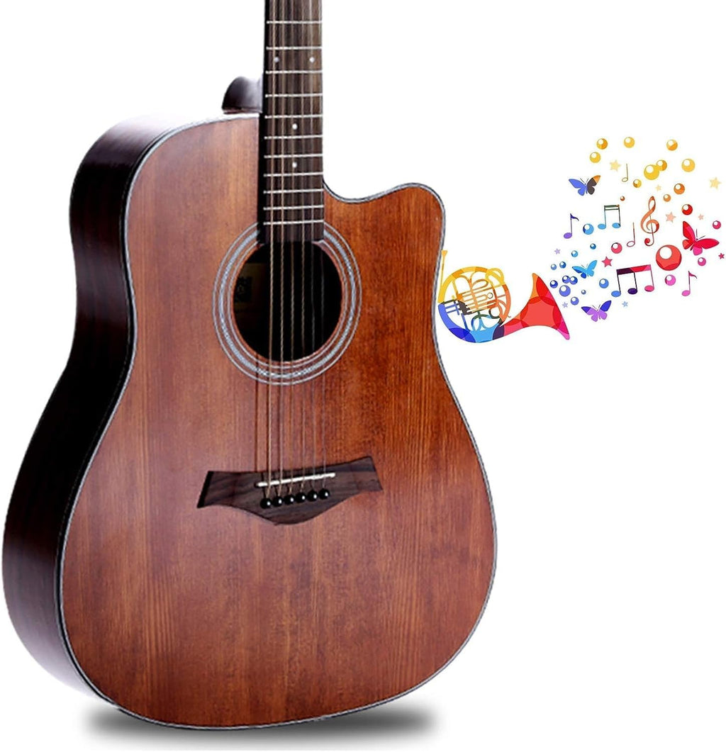 Guitar Acoustic Full Size 4/4 Guitar Cutaway Beginner Adult Guitar 40/41 Inch Kit with Gig Bag Strap Strings Capo Picks (Size:41 inches,Color:Brown)