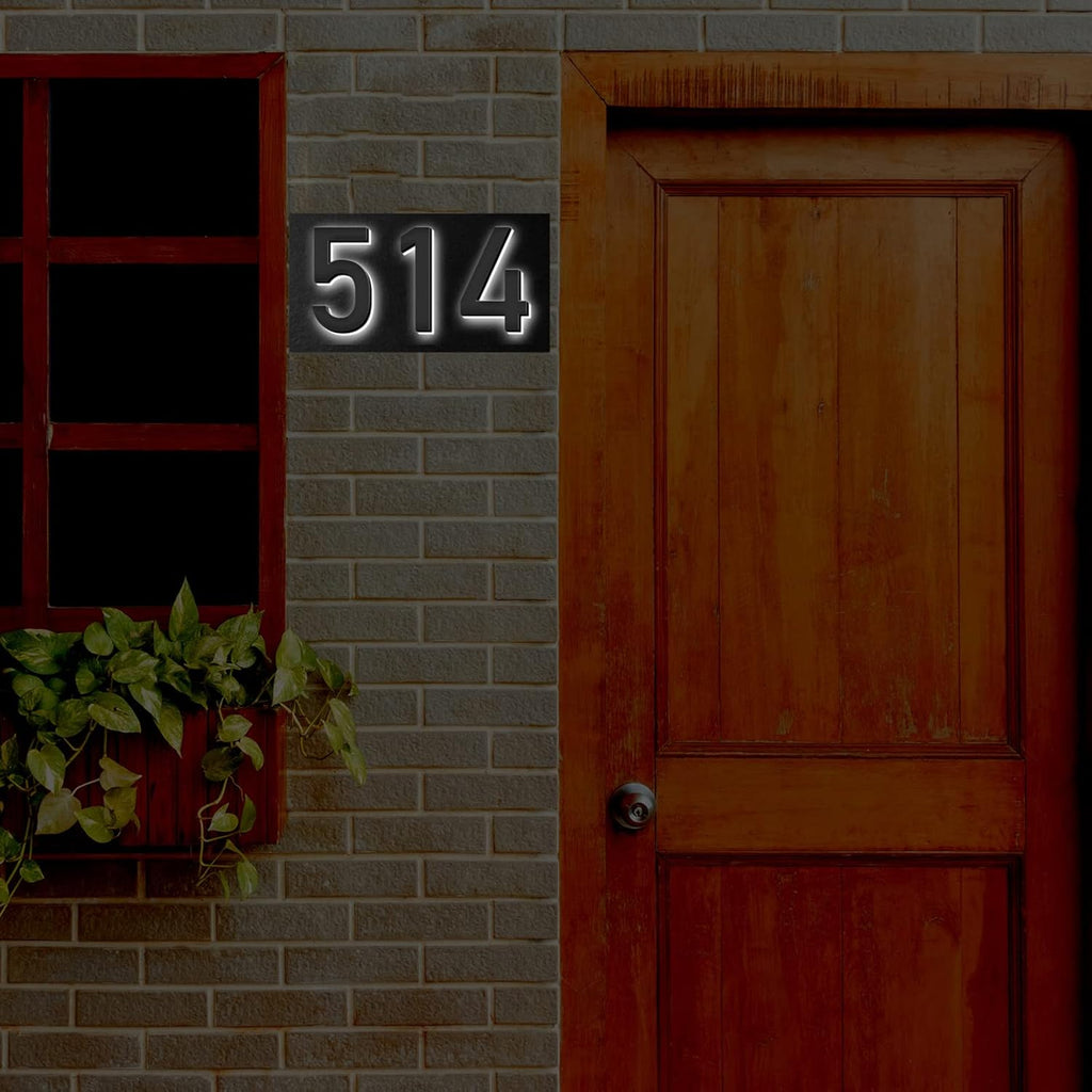 Stainless Steel Modern Backlit LED Illuminated Home Address Number,Illuminated Address Sign Plaque House Numbers LED Lighted, Light Up House Numbers,14 Inch/350mm,J
