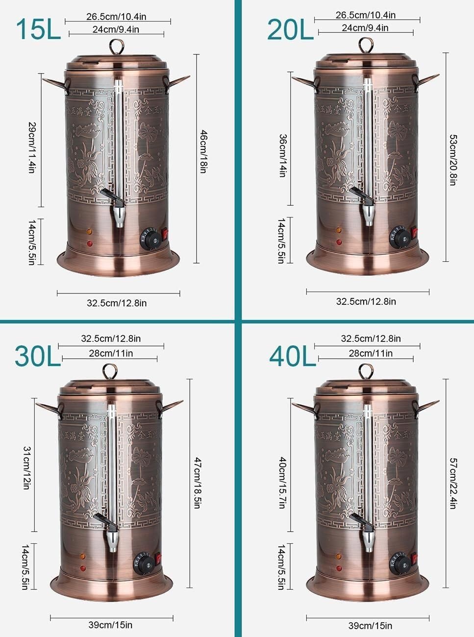 Catering Urn, Stainless Steel Hot Water Boiler Urn Dispenser, Temperature Control 30-110 Degree For Home Shop Hotel Commercial Or Office Use (Size : 40L)