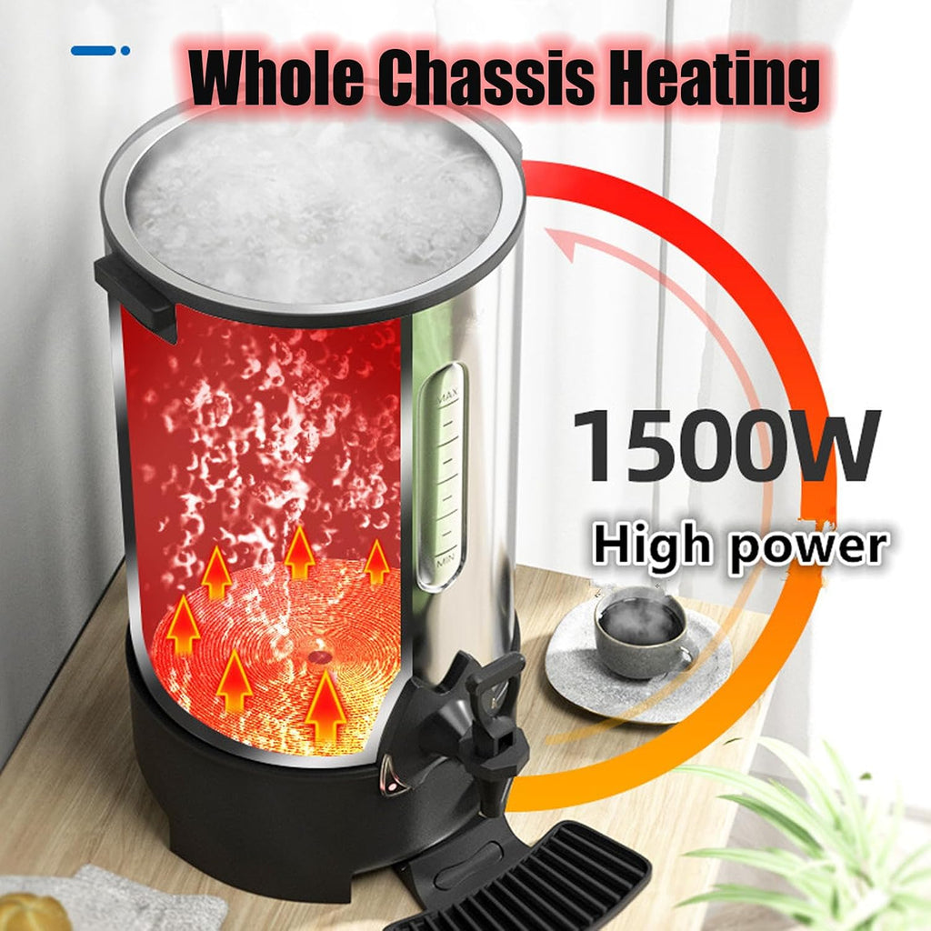 50 Cup Electric Hot Water Pot Urn, 1500W Dispenser Instant Coffee Milk Tea Boil Dry Protection Even Heating Throughout Chassis Stainless Steel Hot Water Boiler Urn for Party Commercial/8L